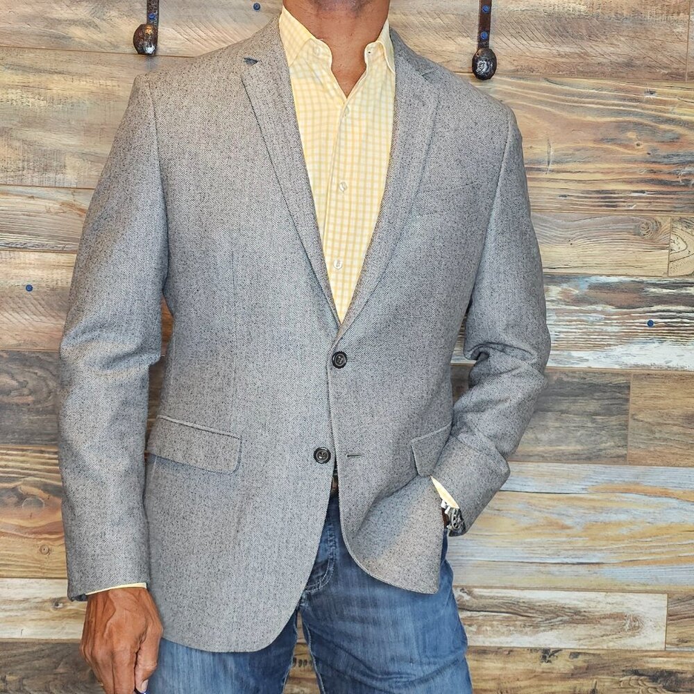 Banana Republic Marzotto Italy Super 110's Wool Gray Herringbone Blazer 42R